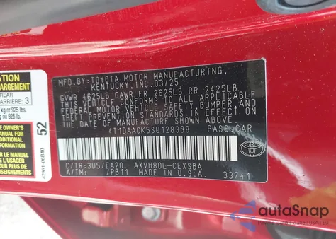 2025 Toyota Camry Se из США, поврежденный, VIN 4T1DAACK5SU128338